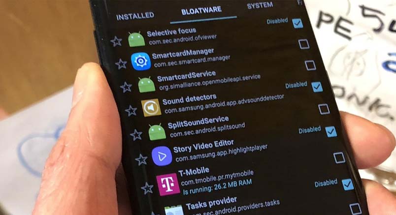 disable bloatware on samsung galaxy s9